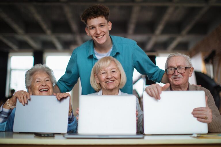 3 older people at digital skills training