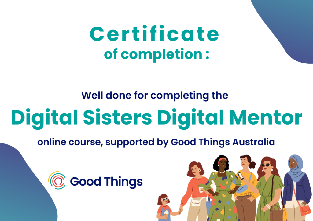 Certificate of completion for Digital Sisters Digital Mentors