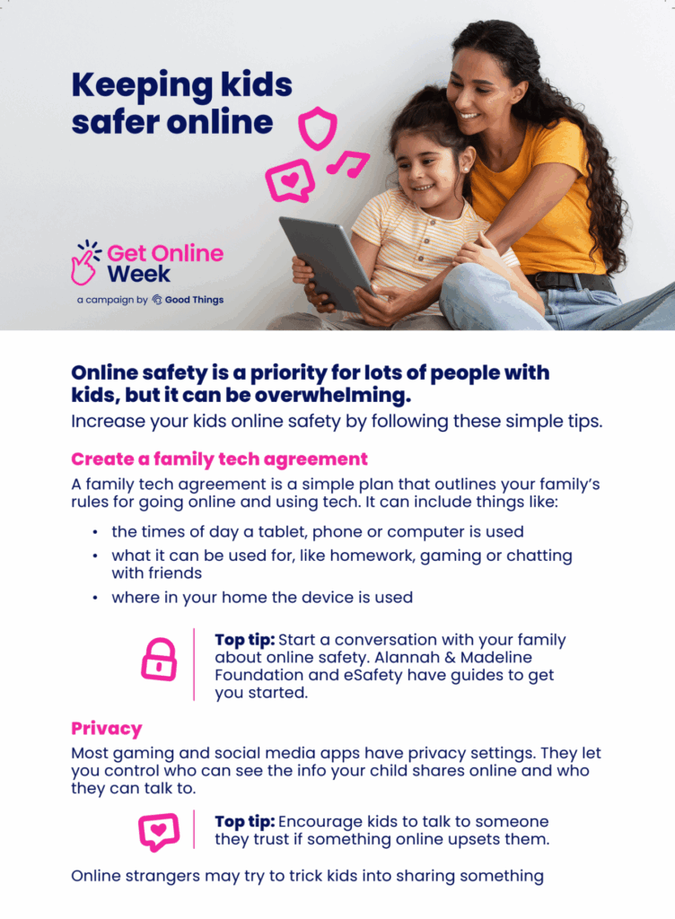Get Online Week screenshot of tip sheet on keeping kids safer online