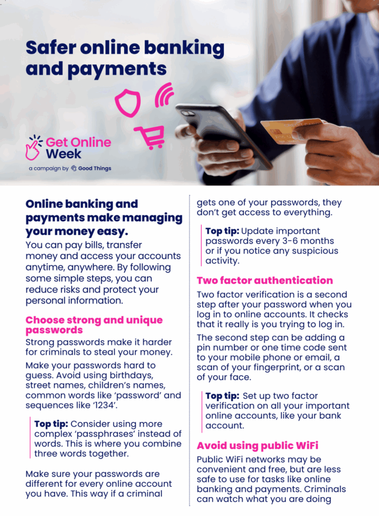 Get Online Week screenshot of tip sheet on safer online banking and payments
