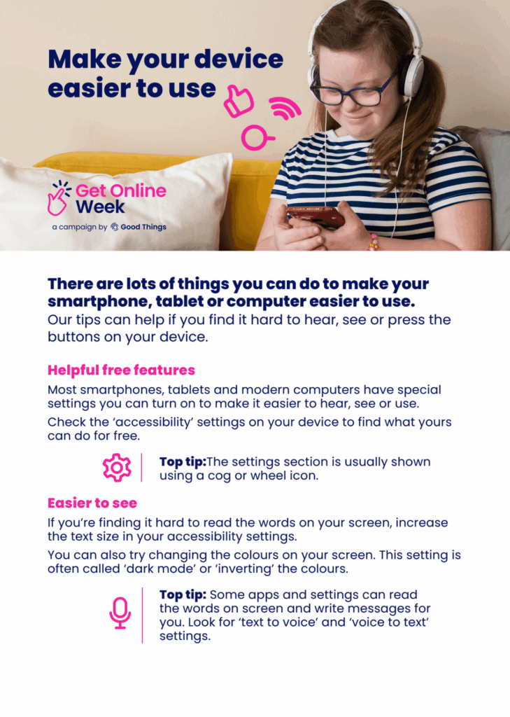 Get Online Week screenshot of tip sheet on make your device easier to use