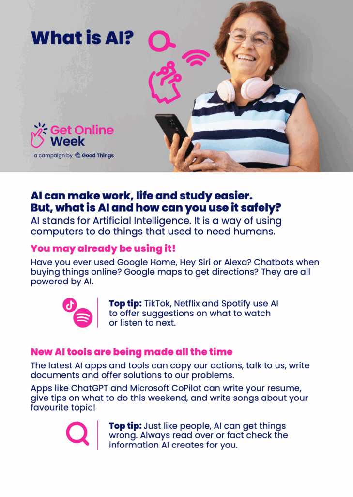 Get Online Week screenshot of tip sheet on what is AI?