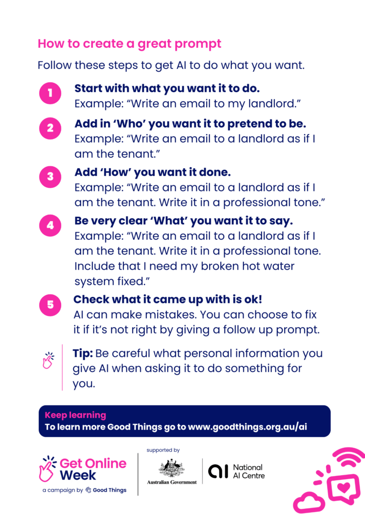 Screenshot of How to talk to AI tip sheet