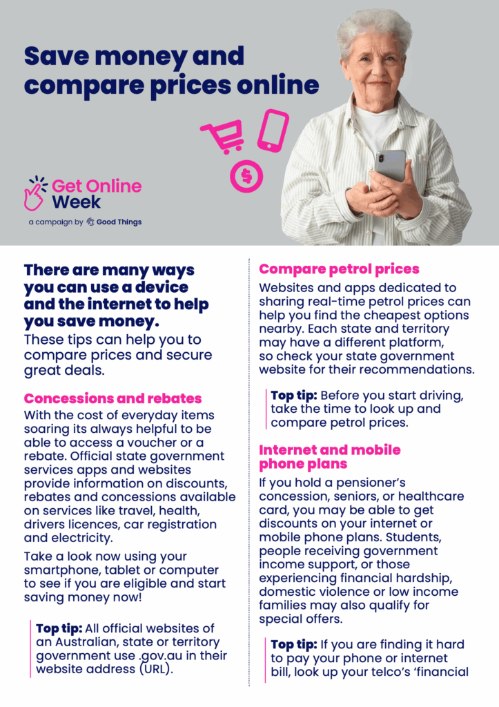 Get Online week save money and compare prices online tip sheet screenshot