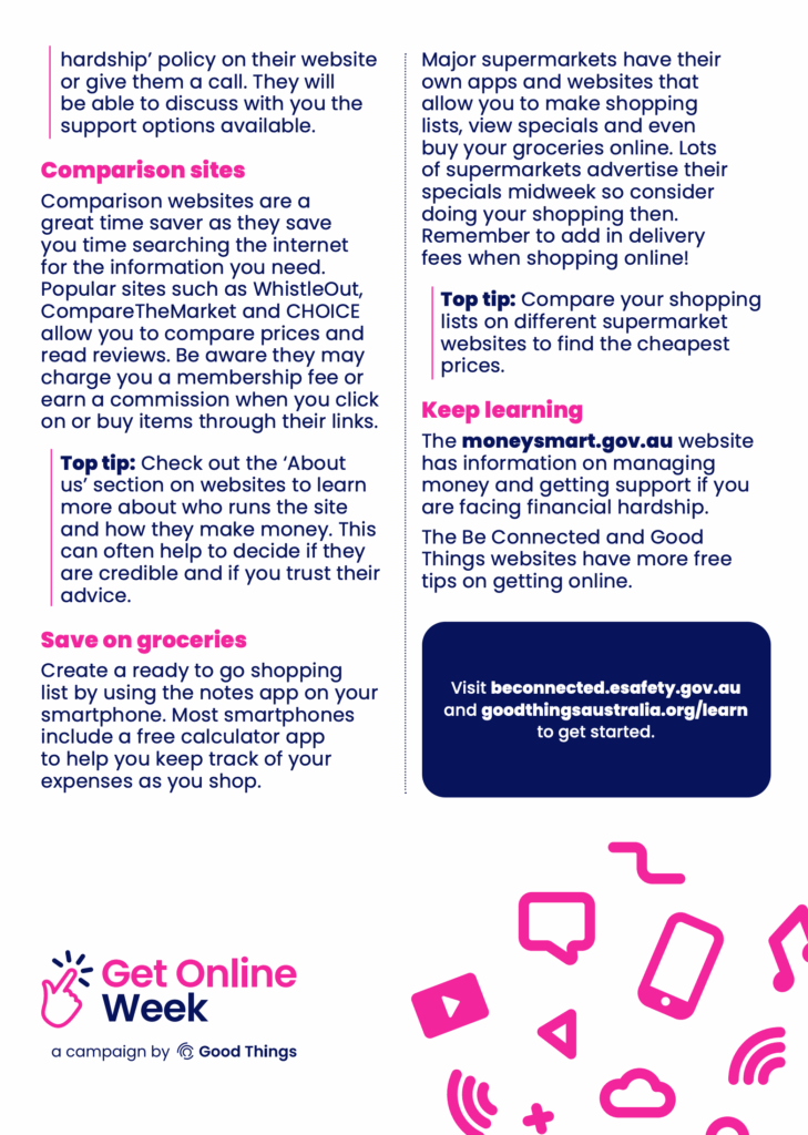 Get Online week save money and compare prices online tip sheet screenshot