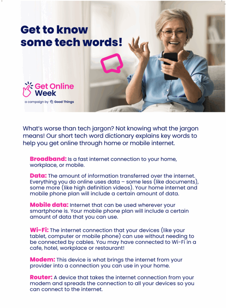 Get Online Week screenshot of tip sheet on get to know some tech words
