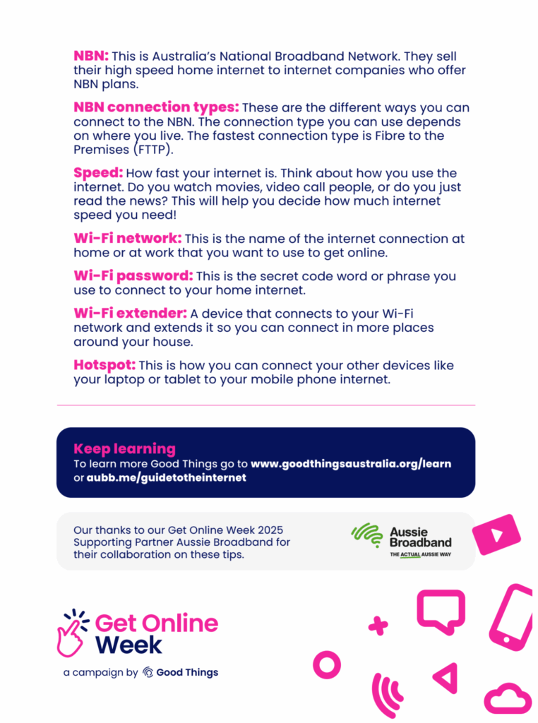 Get Online Week screenshot of tip sheet on get to know some tech words