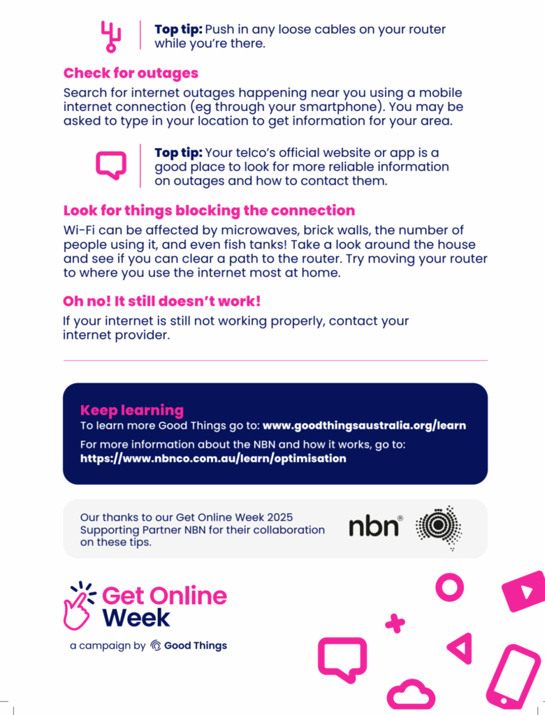 Get Online Week screenshot of tip sheet on home Wi-Fi first aid