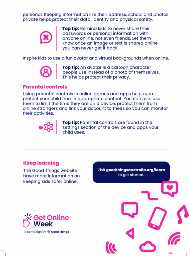 Get Online Week screenshot of tip sheet on keeping kids safer online