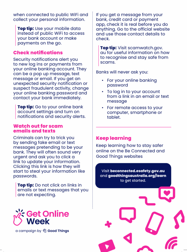 Get Online Week screenshot of tip sheet on safer online banking and payments