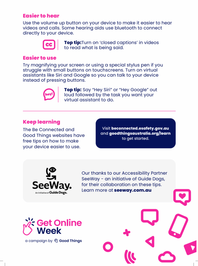 Get Online Week screenshot of tip sheet on make your device easier to use