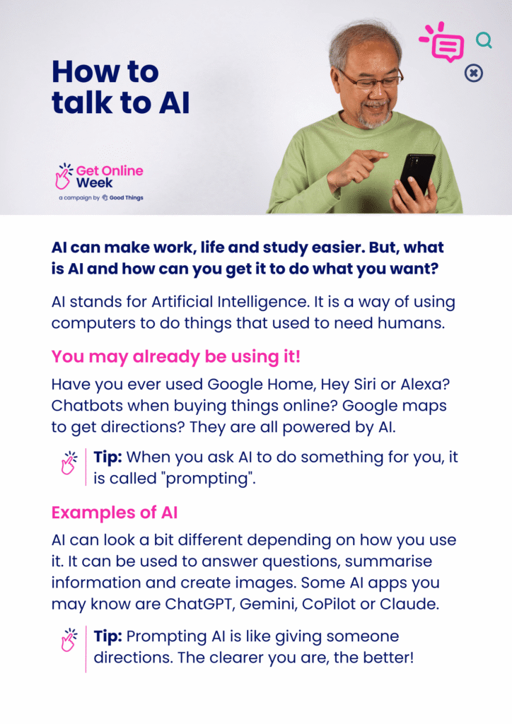 Screenshot of How to talk to AI tip sheet