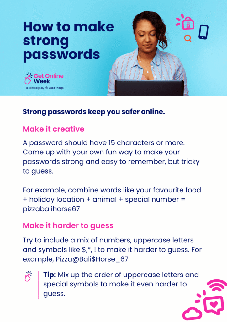 Screenshot of How to make strong passwords tip sheet