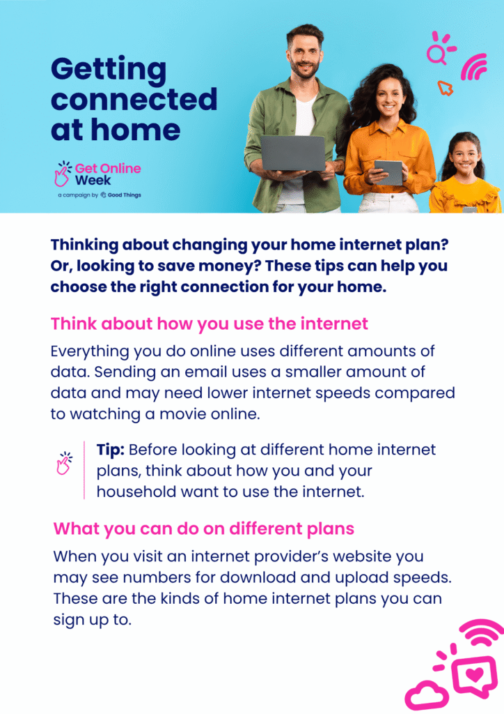Screenshot of Getting connected at home tip sheet