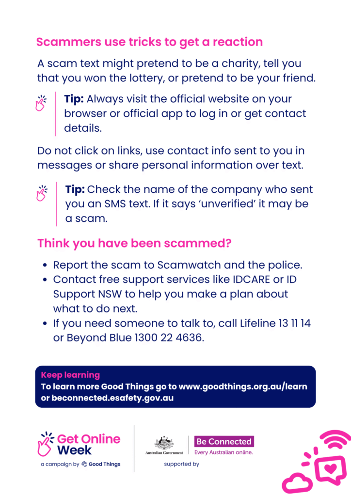 Spotting spotting text scams tip sheet