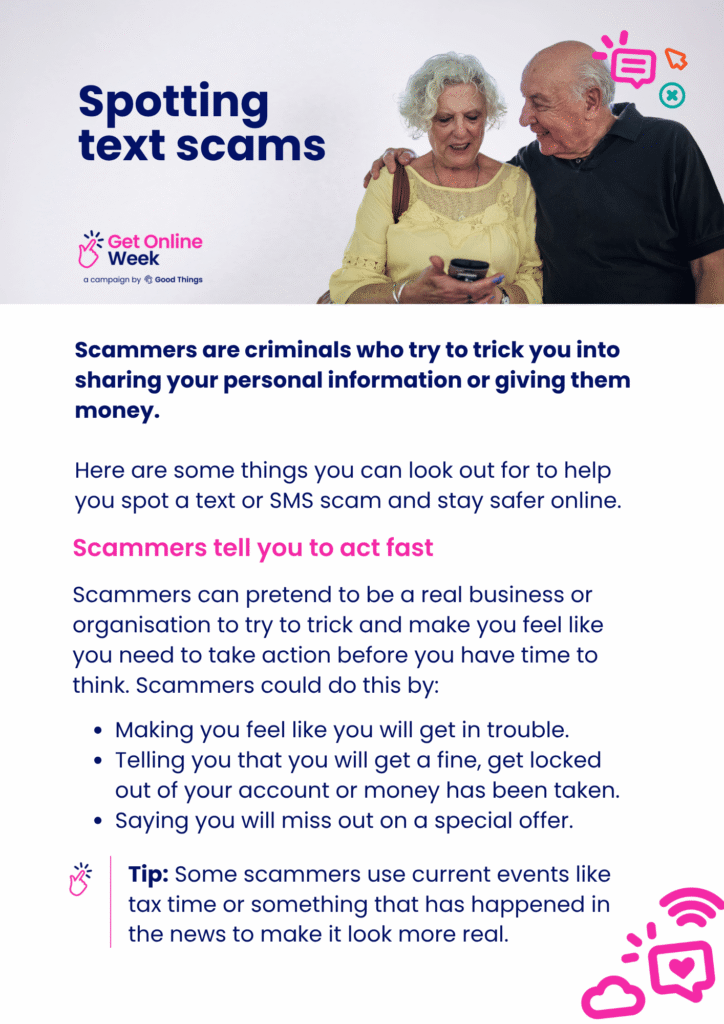 Spotting spotting text scams tip sheet