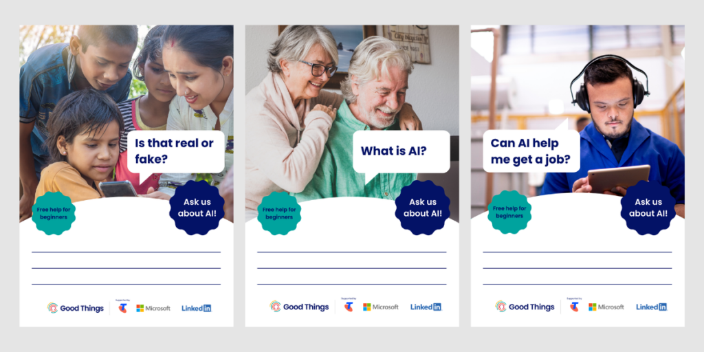 Three empty belly AI Hub posters