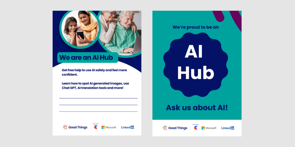We are an AI hub poster - two versions pictured