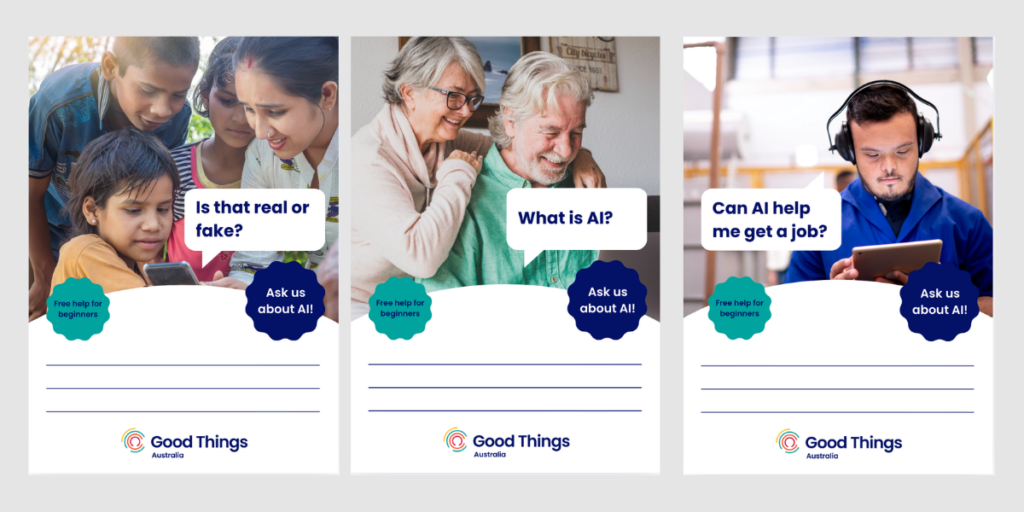 Three empty belly AI Hub posters