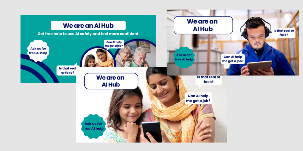 Three landscape tiles that can be used to promote AI Hubs