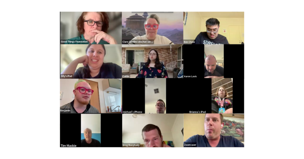 Screenshot of the 10 Digital Champions group of 2026, Good Things Australia and Down Syndrome Australia in a Zoom meeting