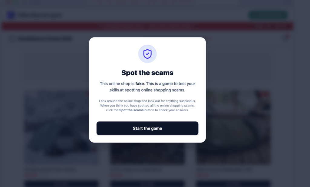 Screenshot of the Online Shop Scam game.
