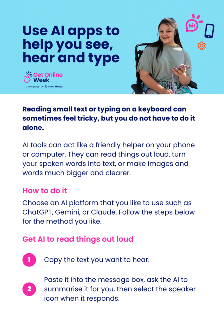 Screenshot of Using AI apps to help you see, hear and type