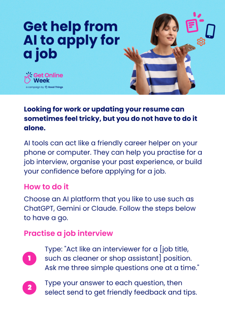Screenshot of Get help from AI to apply for a job tipsheet