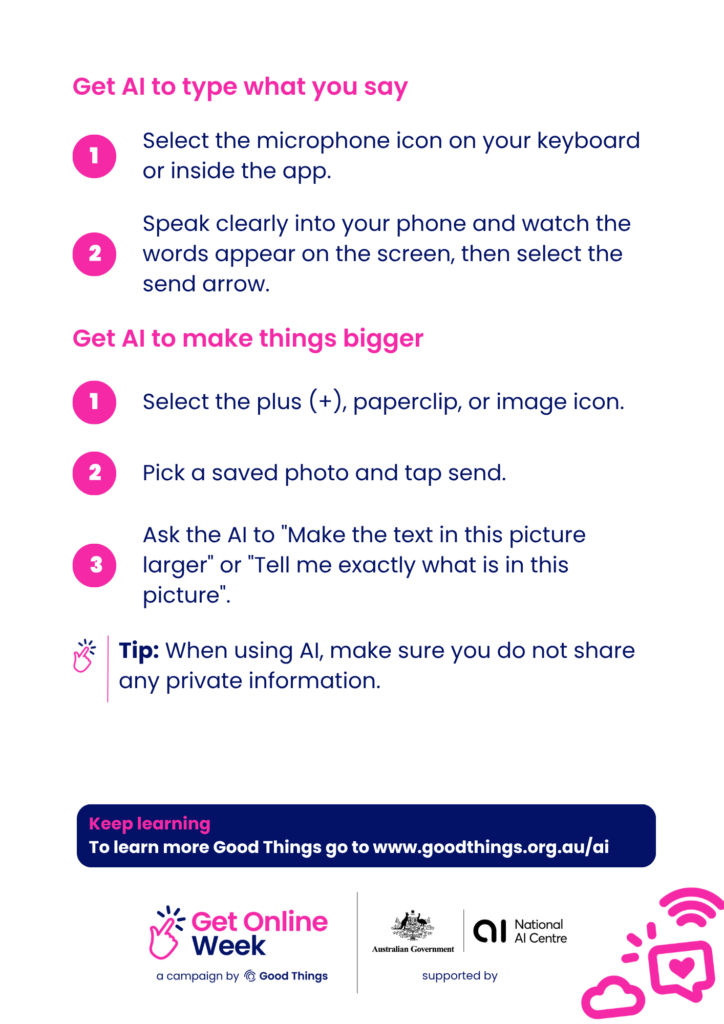 Screenshot of Using AI apps to help you see, hear and type
