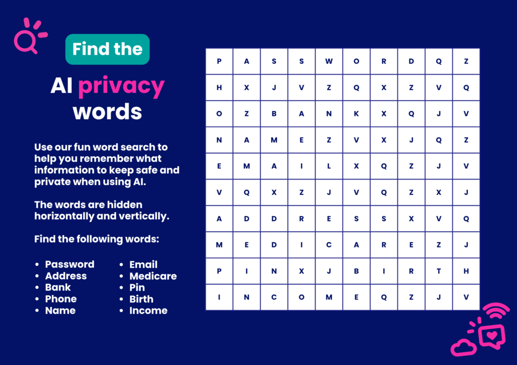 Screenshot of AI word search game